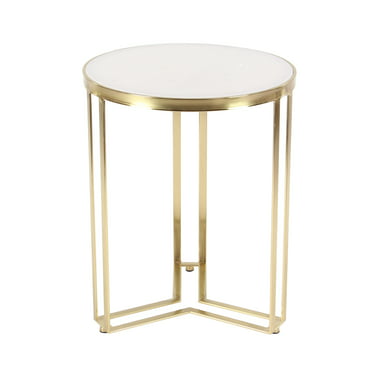 Gold, Benzara BM188218 Abstract Design Metal Accent Table with Inserted Mirror Top 